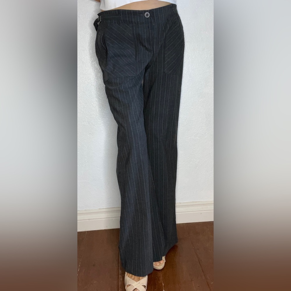 Zinc Trouser Pants Baggy Low Waist Gray White Pinstriped (M)
